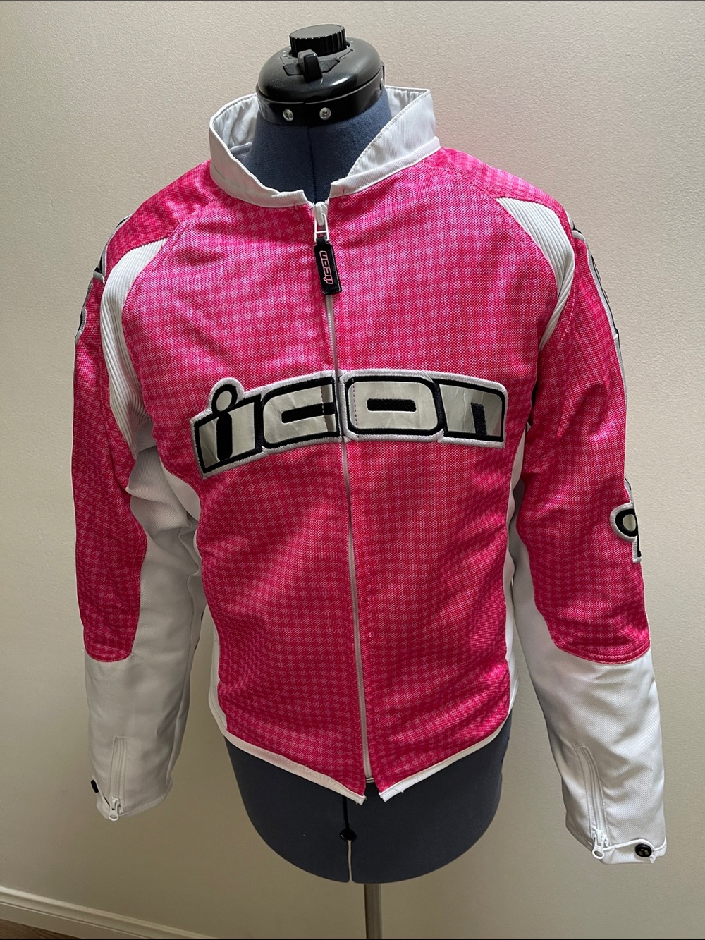 ICON Pink and White Bomber Motorcycle Jacket